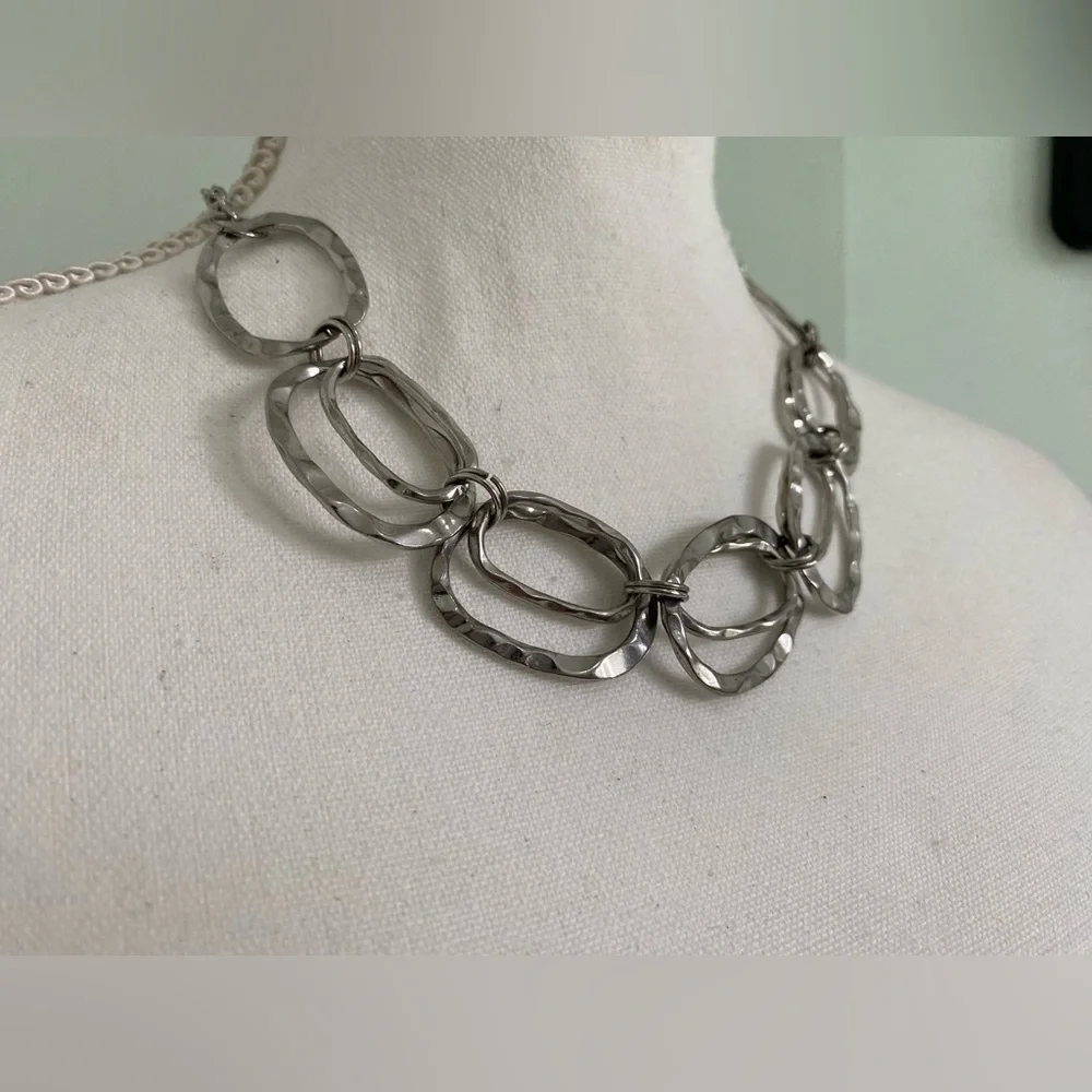 Architectural Hammered Silver Necklace - Picture 2 of 3